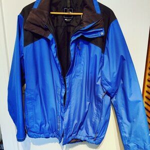 North Face Antora Rain-Wind Jacket Mens SZ L/G Blue and Navy Recycled Materials